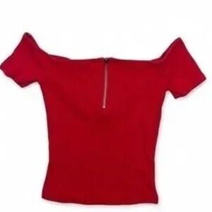 Vibrant Red Off-Shoulder Top with Back Zipper